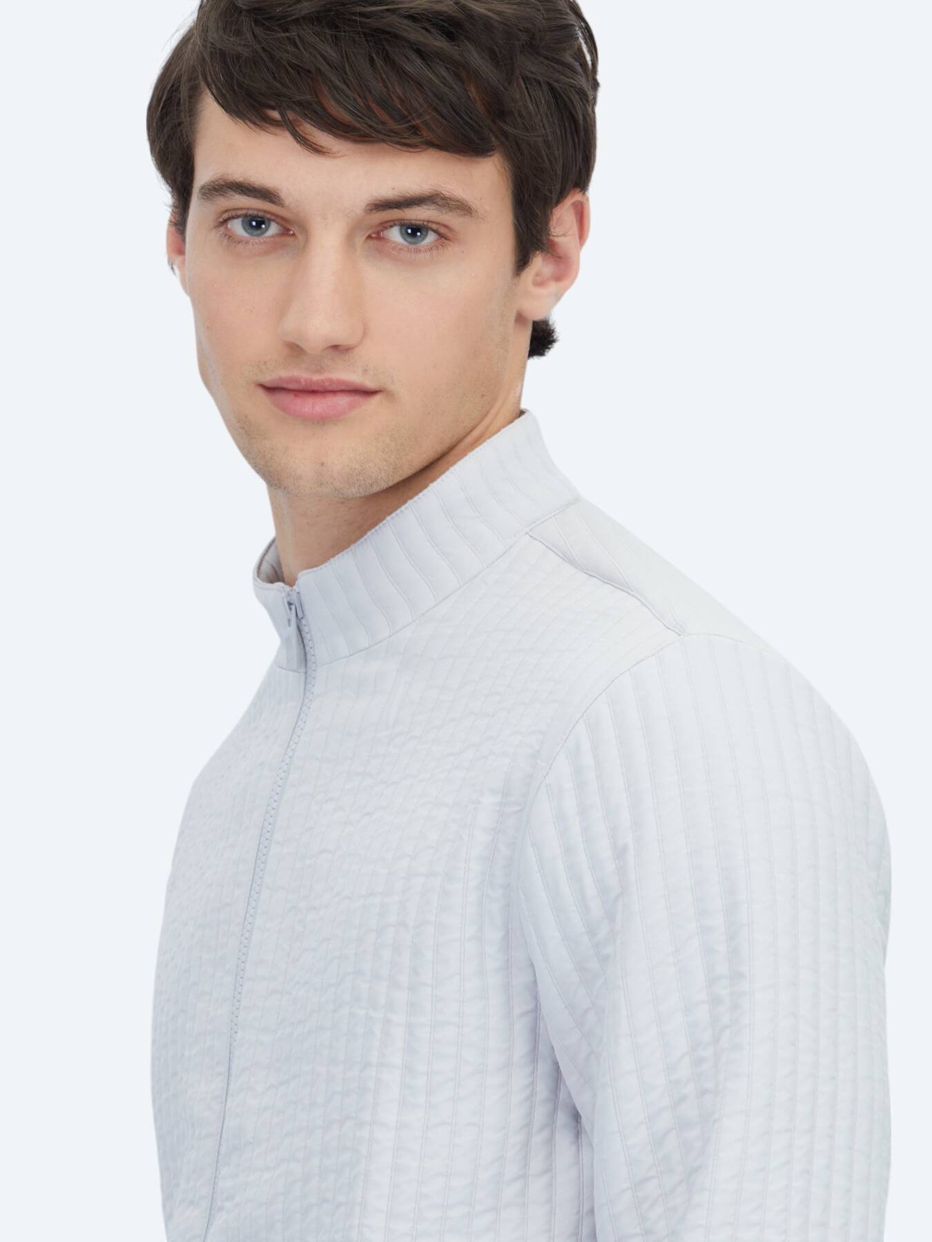 Gri Regular Fit Dik Yaka Casual Dokuma Mont