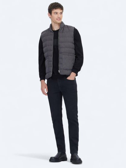 Gri Regular Fit Dik Yaka Casual Dokuma Spor Yelek