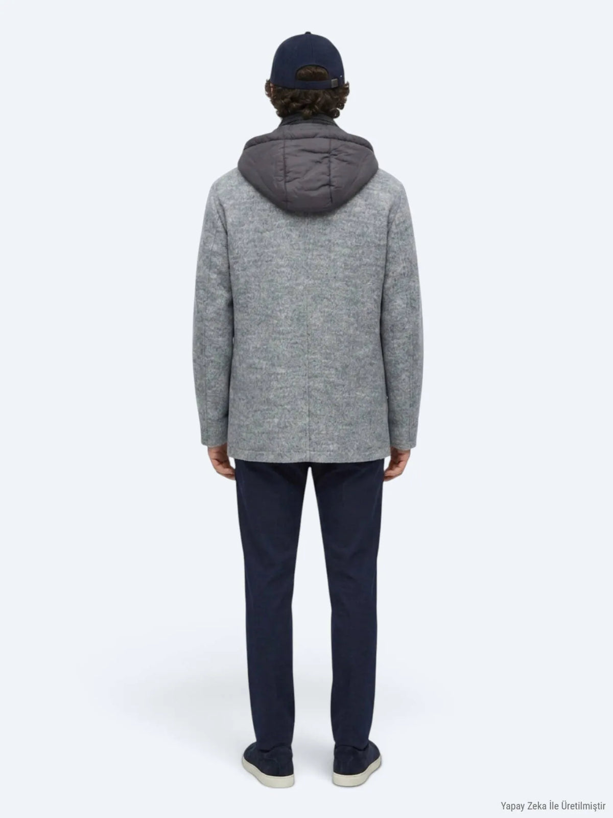 Gri Regular Fit Kapüşonlu Smart Casual Dokuma Mont