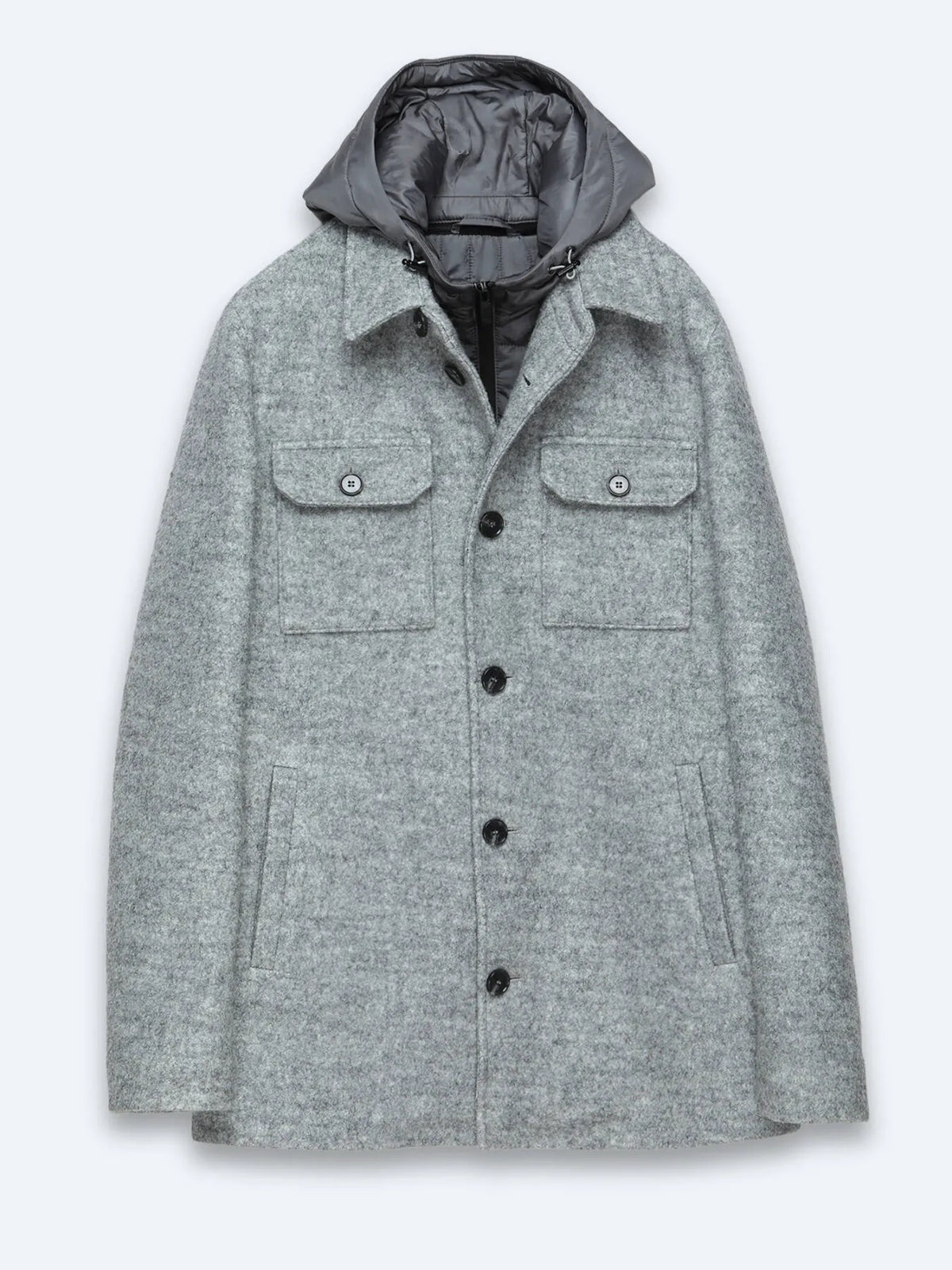 Gri Regular Fit Kapüşonlu Smart Casual Dokuma Mont