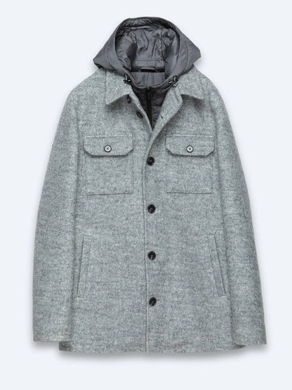 Gri Regular Fit Kapüşonlu Smart Casual Dokuma Mont