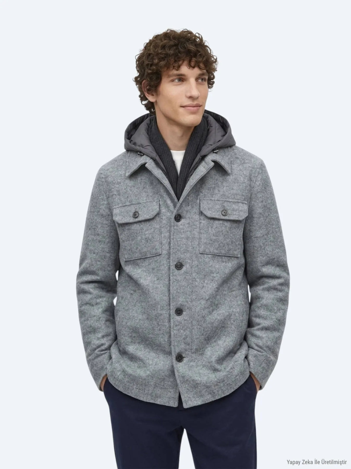 Gri Regular Fit Kapüşonlu Smart Casual Dokuma Mont