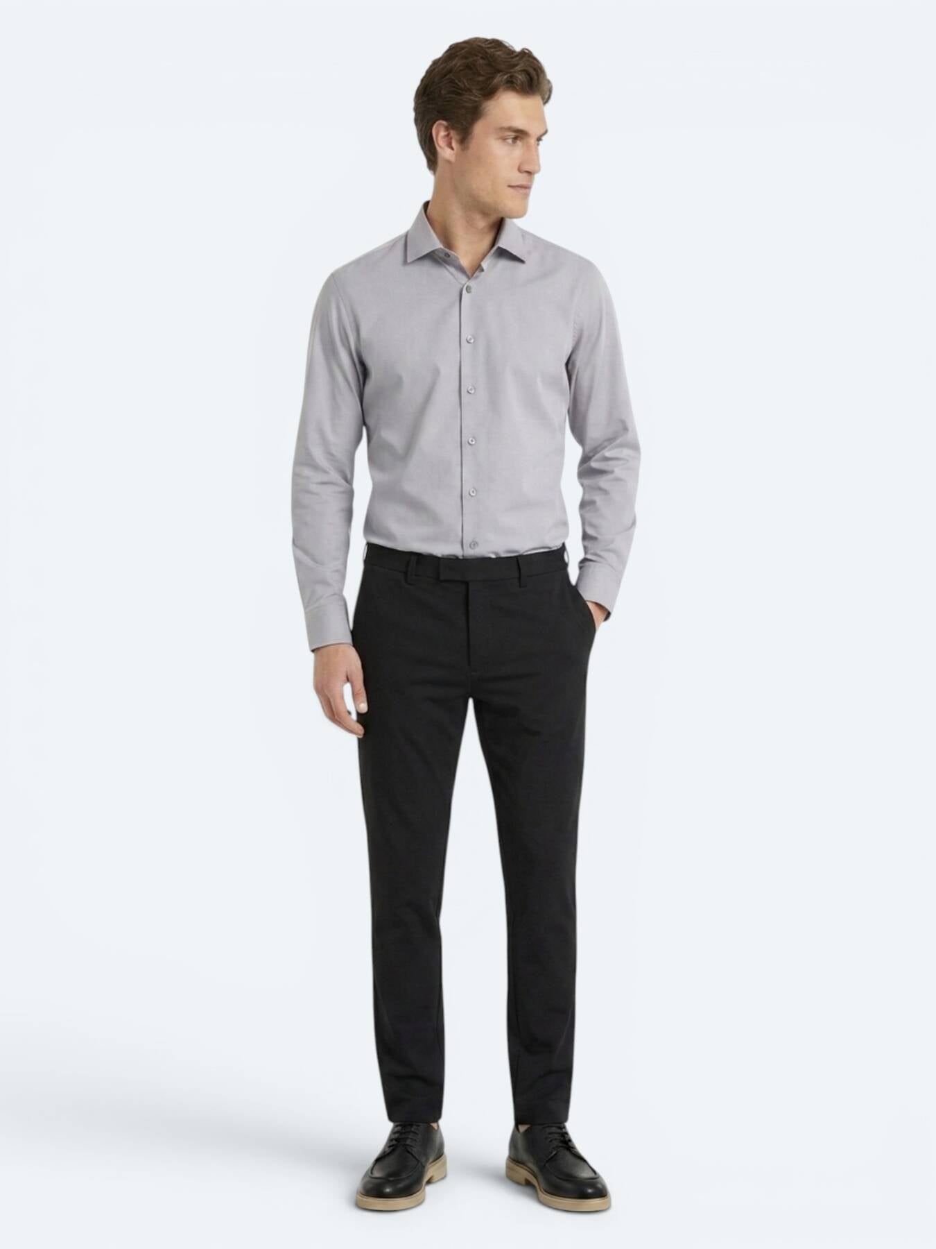 Gri Regular Fit Uzun Dokuma Casual Pamuk Karışımlı Gömlek