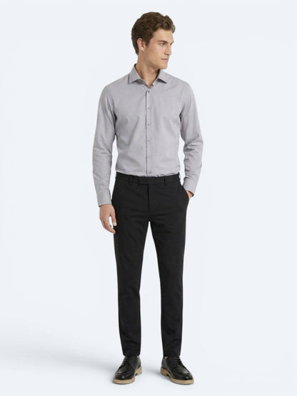 Gri Regular Fit Uzun Dokuma Casual Pamuk Karışımlı Gömlek