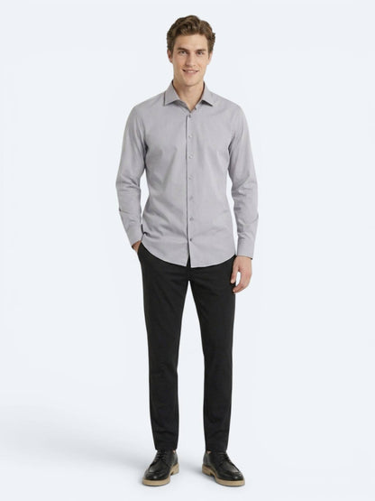 Gri Regular Fit Uzun Dokuma Casual Pamuk Karışımlı Gömlek