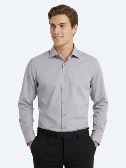 Gri Regular Fit Uzun Dokuma Casual Pamuk Karışımlı Gömlek