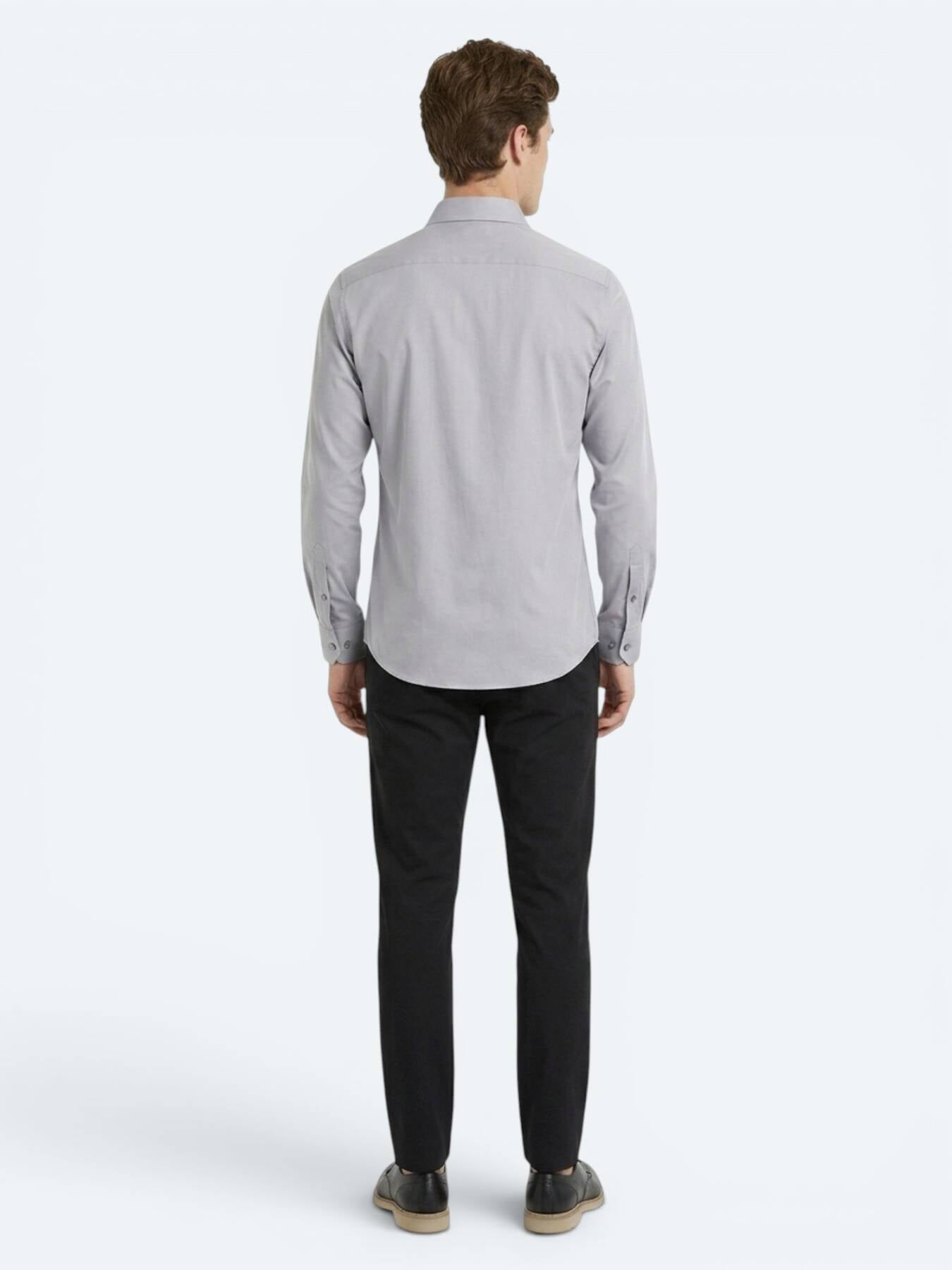 Gri Regular Fit Uzun Dokuma Casual Pamuk Karışımlı Gömlek