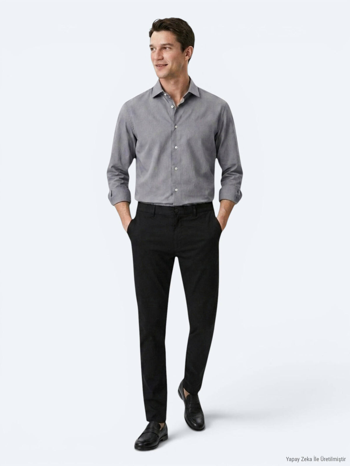 Gri Regular Fit Uzun Dokuma Casual Pamuk Karışımlı Gömlek