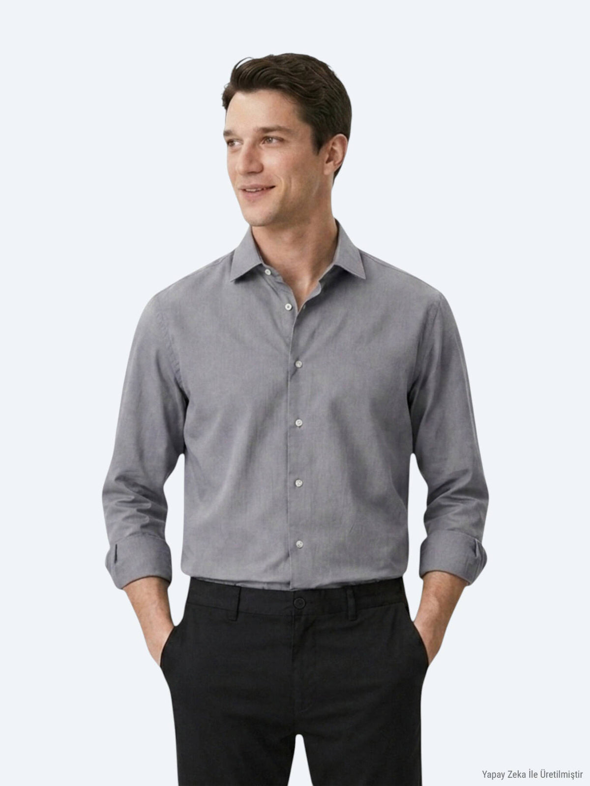 Gri Regular Fit Uzun Dokuma Casual Pamuk Karışımlı Gömlek