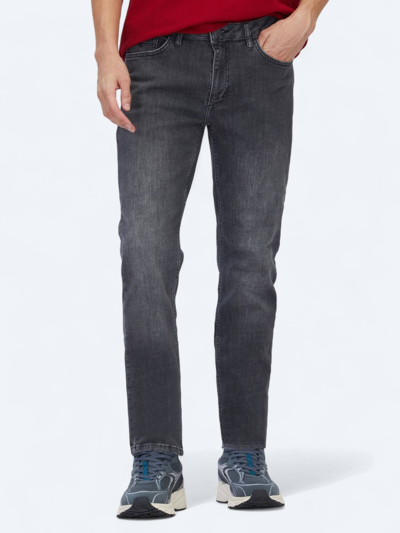 Gri Slim Fit Denim Pamuk Karışımlı Pantolon