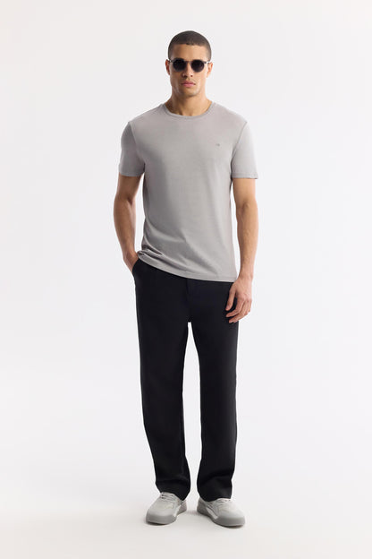 Gri Bisiklet Yaka Soft Touch Basic T-shirt