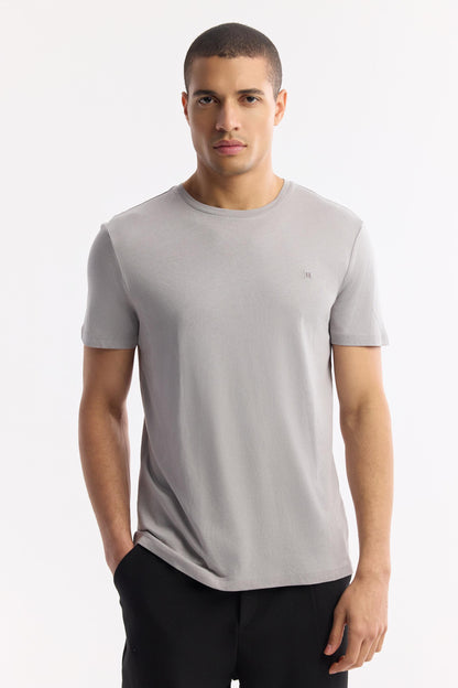 Gri Bisiklet Yaka Soft Touch Basic T-shirt