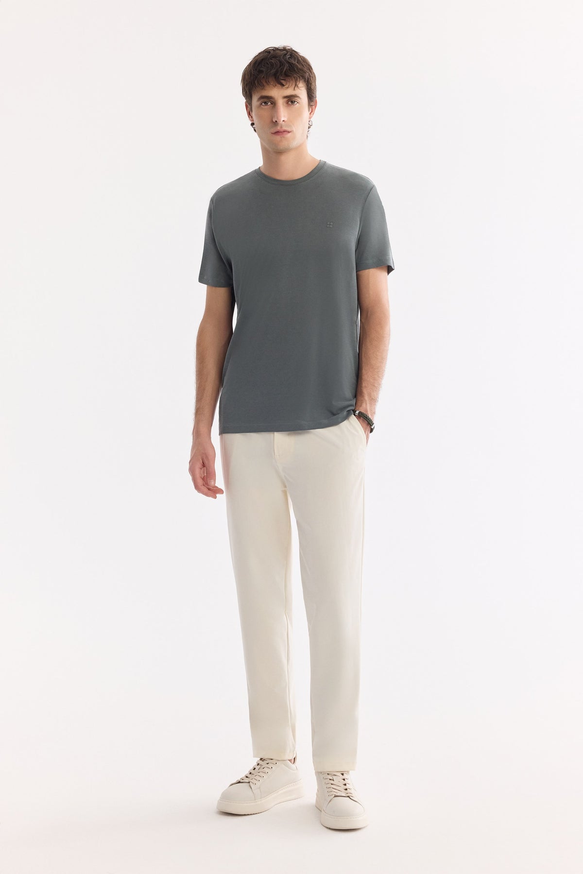 Haki Bisiklet Yaka Bi-stretch Soft Touch Basic T-shirt