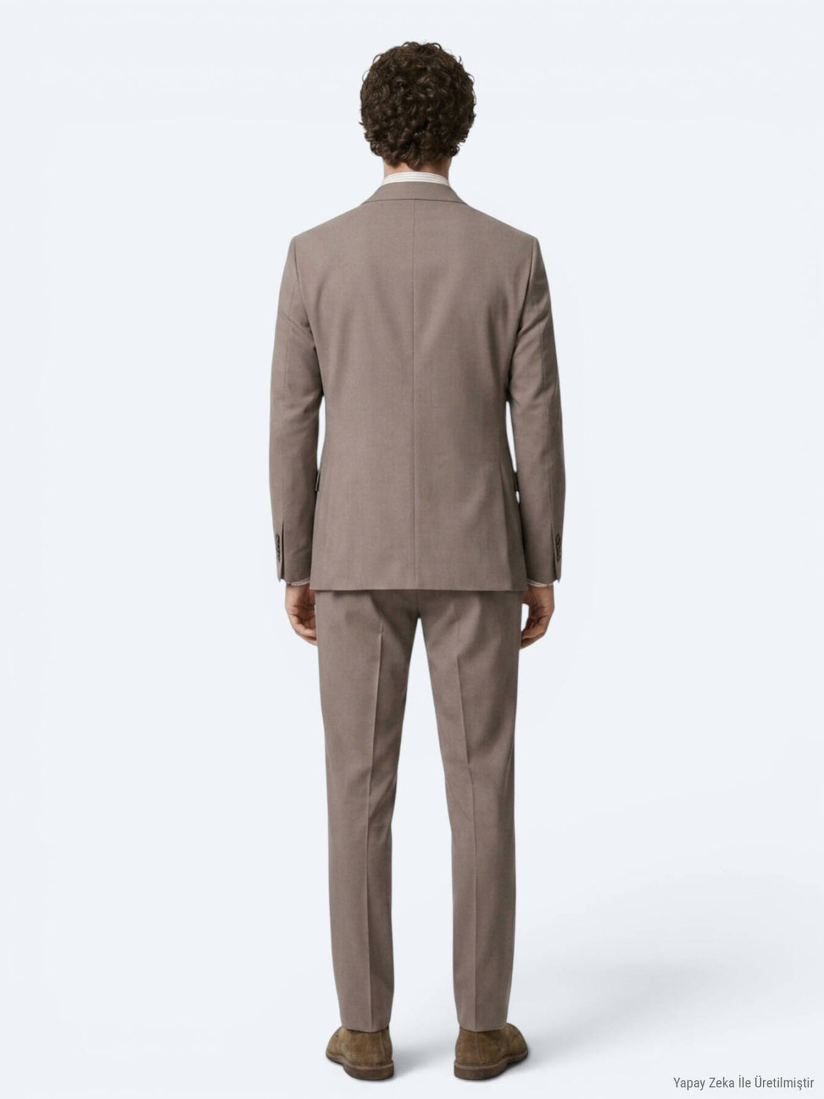 Haki Çizgili Modern Fit Yün Karışımlı Takım Elbise