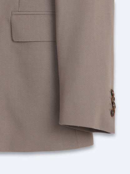 Haki Çizgili Modern Fit Yün Karışımlı Takım Elbise