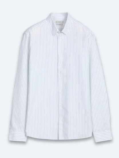 Haki Çizgili Regular Fit Uzun Dokuma Casual %100 Pamuk Gömlek