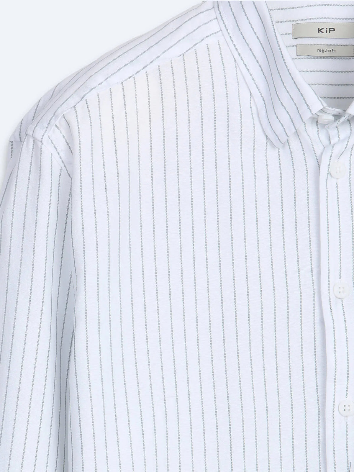Haki Çizgili Regular Fit Uzun Dokuma Casual %100 Pamuk Gömlek