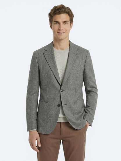 Haki Desenli Modern Fit Keten Karışımlı Ceket