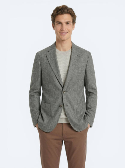 Haki Desenli Modern Fit Keten Karışımlı Ceket