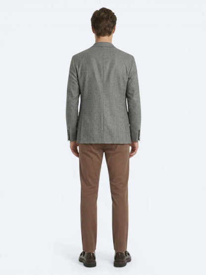 Haki Desenli Modern Fit Keten Karışımlı Ceket