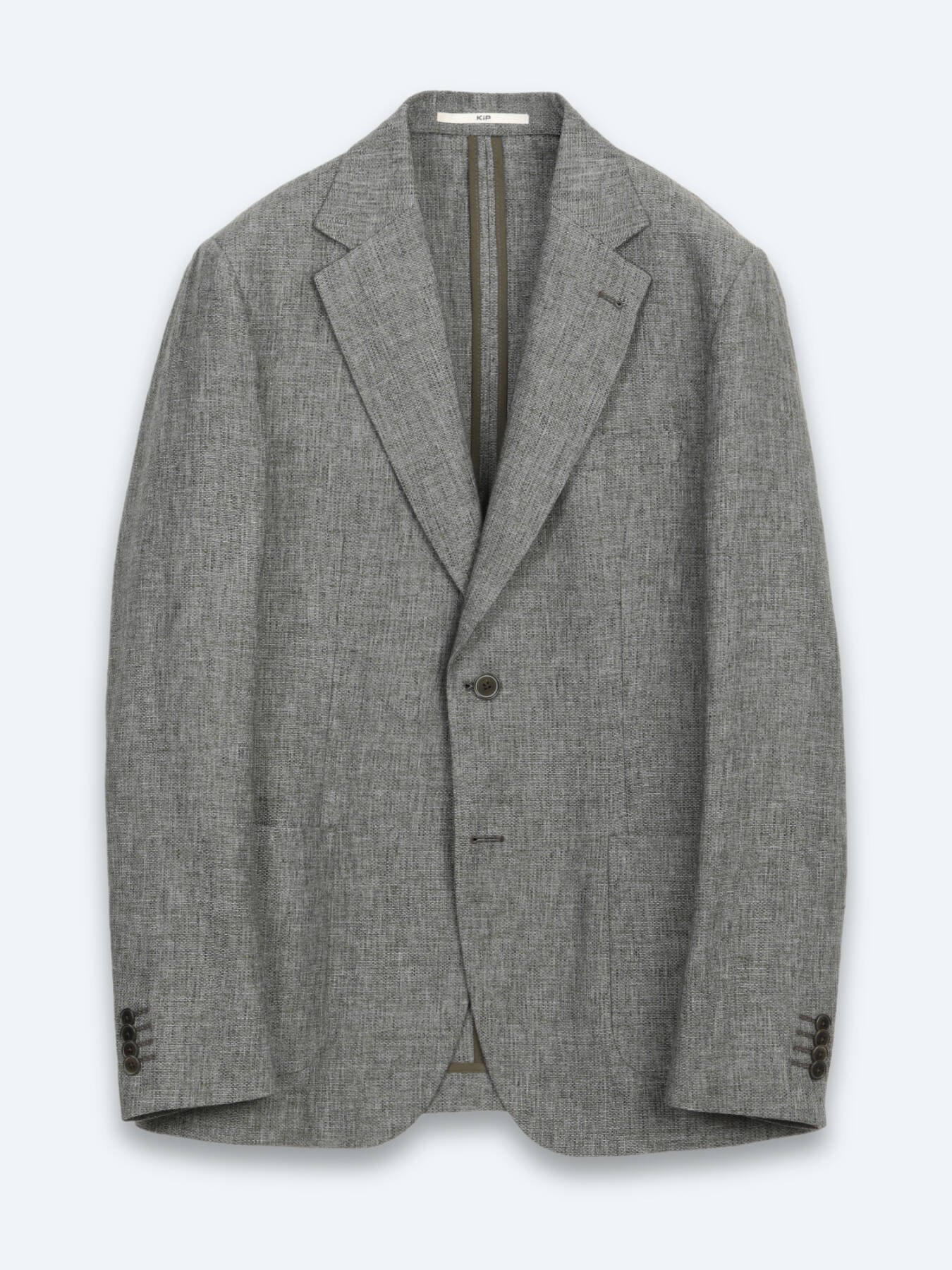 Haki Desenli Modern Fit Keten Karışımlı Ceket