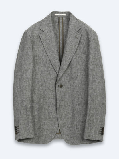 Haki Desenli Modern Fit Keten Karışımlı Ceket