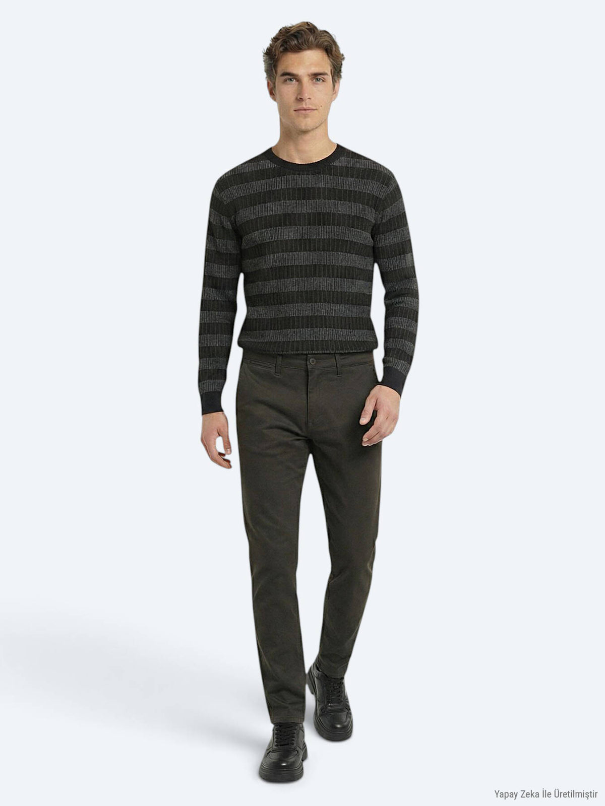 Haki Dokuma Regular Fit Casual Pamuk Karışımlı Pantolon