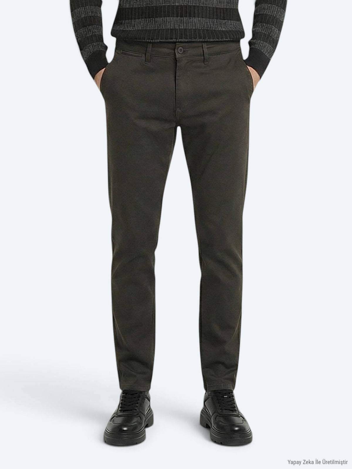 Haki Dokuma Regular Fit Casual Pamuk Karışımlı Pantolon