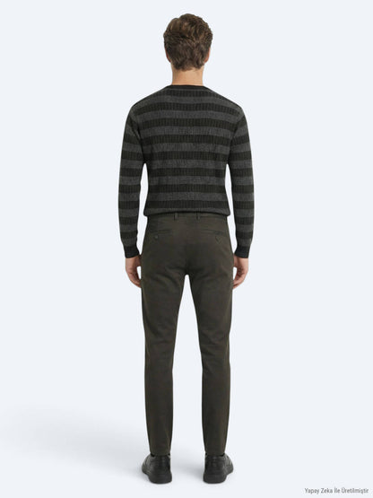 Haki Dokuma Regular Fit Casual Pamuk Karışımlı Pantolon
