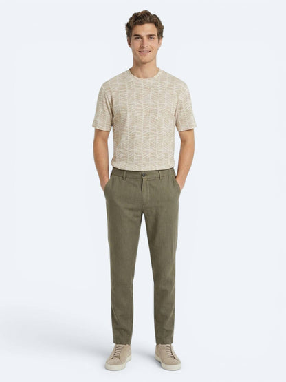 Haki Dokuma Relaxed Fit Casual Pamuk Karışımlı Pantolon