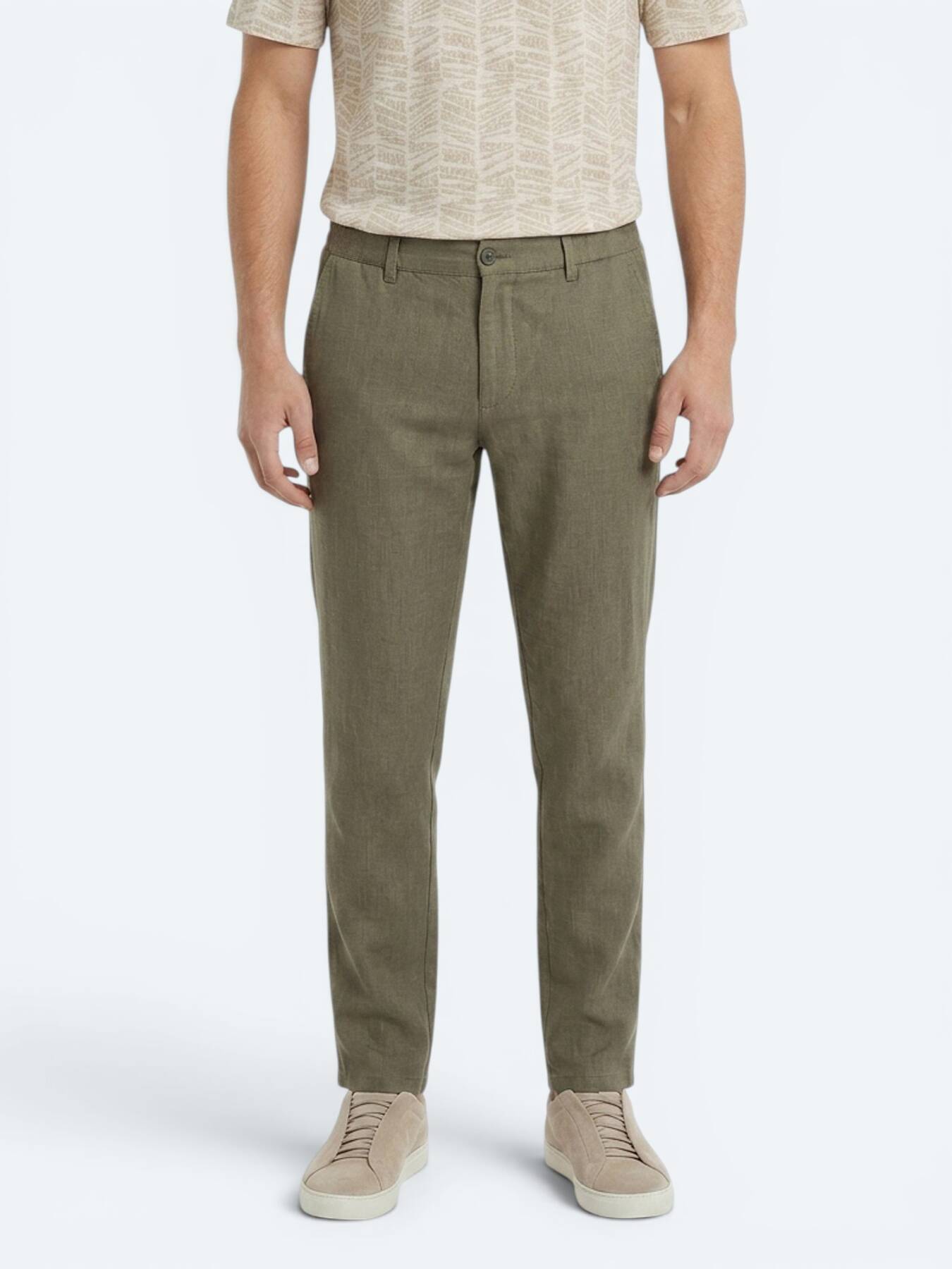 Haki Dokuma Relaxed Fit Casual Pamuk Karışımlı Pantolon