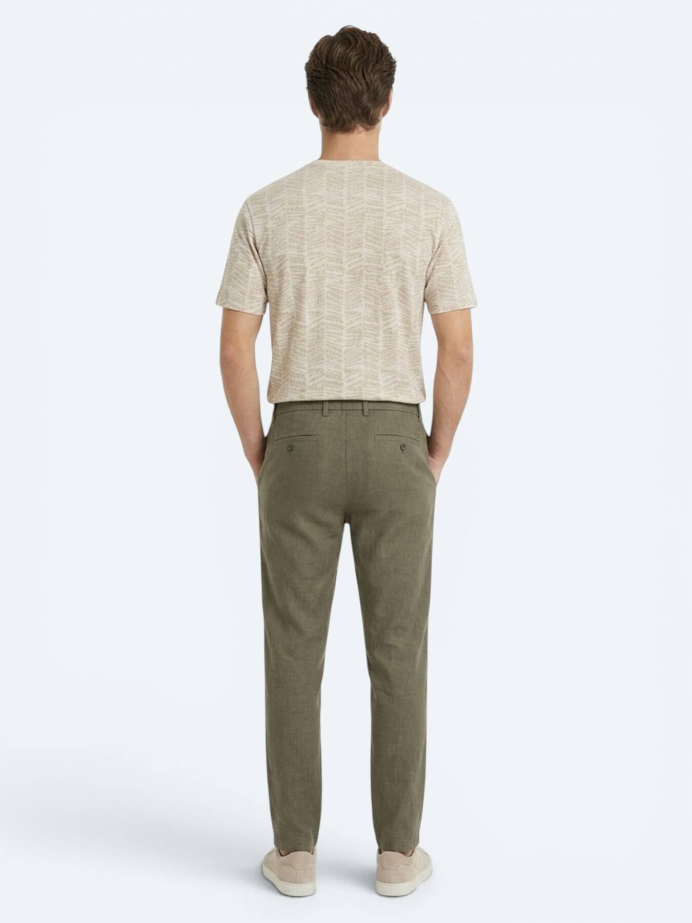 Haki Dokuma Relaxed Fit Casual Pamuk Karışımlı Pantolon