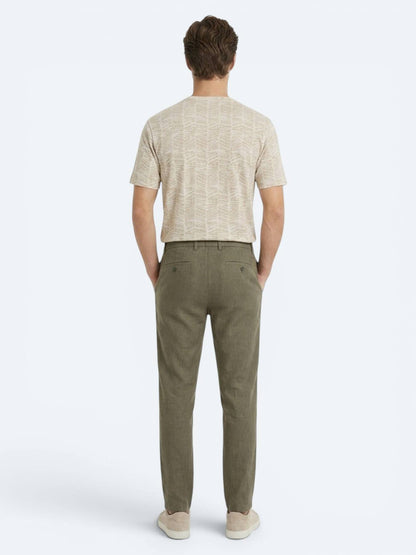 Haki Dokuma Relaxed Fit Casual Pamuk Karışımlı Pantolon