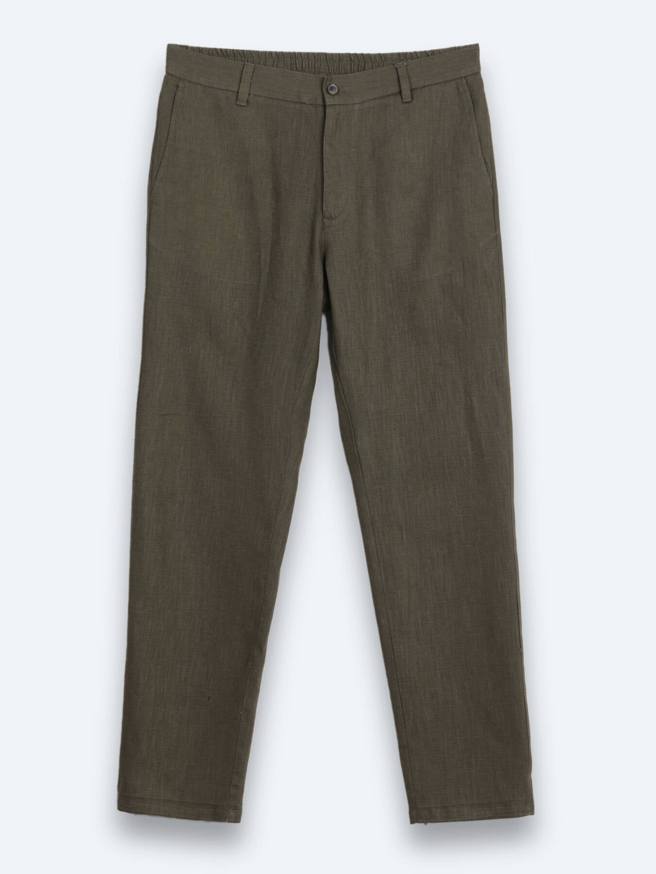 Haki Dokuma Relaxed Fit Casual Pamuk Karışımlı Pantolon