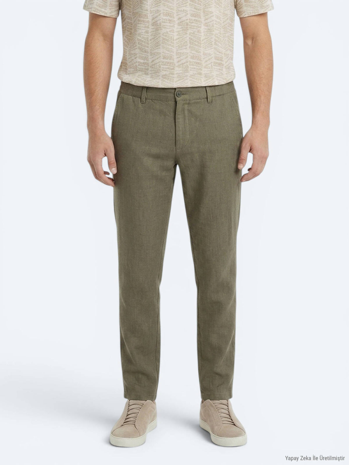 Haki Dokuma Relaxed Fit Casual Pamuk Karışımlı Pantolon