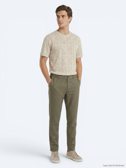 Haki Dokuma Relaxed Fit Casual Pamuk Karışımlı Pantolon