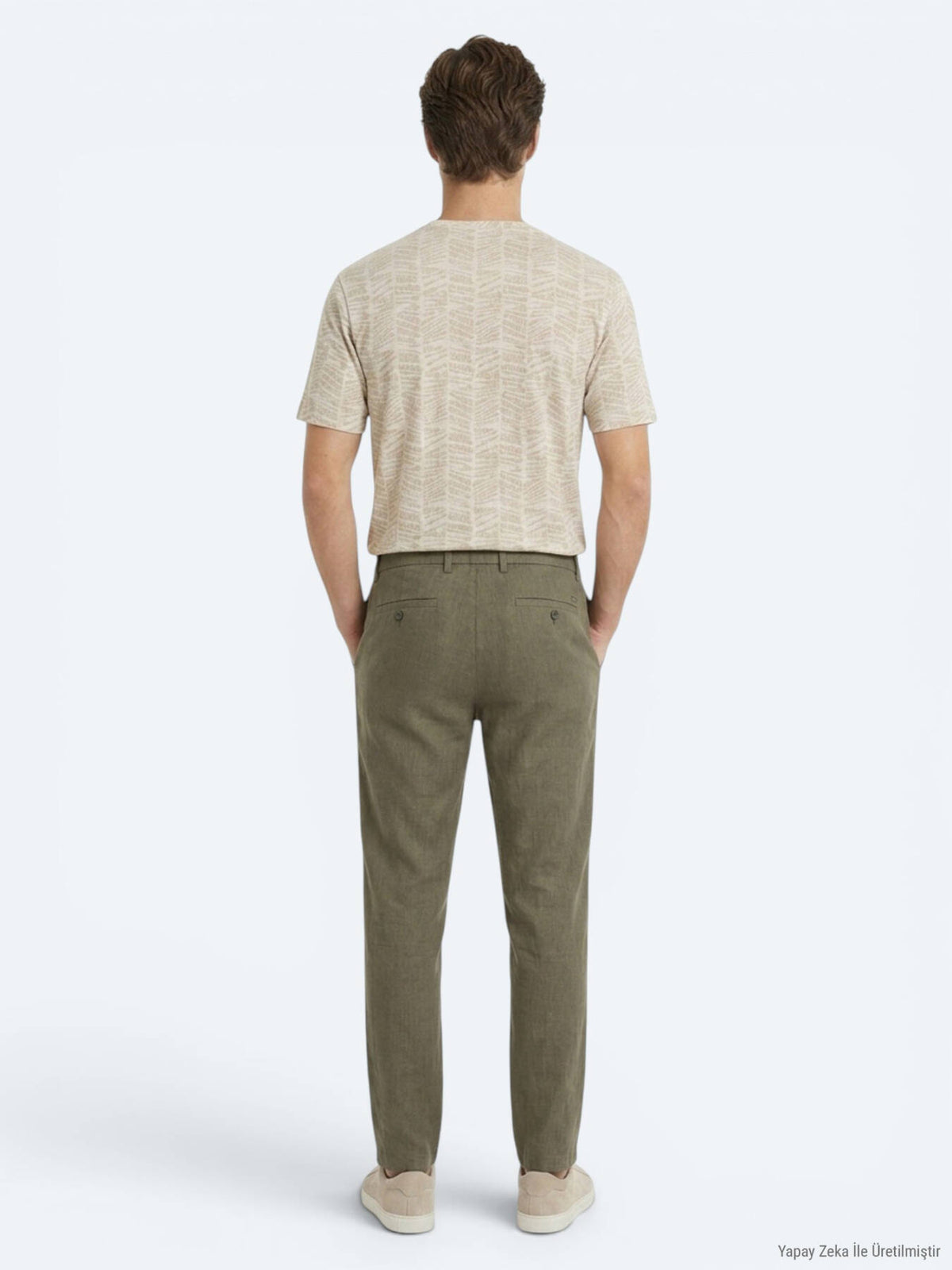 Haki Dokuma Relaxed Fit Casual Pamuk Karışımlı Pantolon