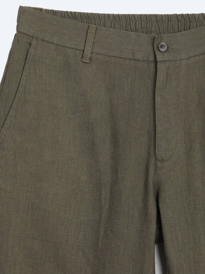 Haki Dokuma Relaxed Fit Casual Pamuk Karışımlı Pantolon