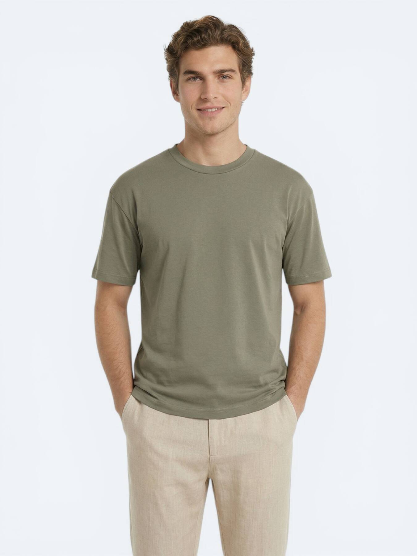 Haki Düz %100 Pamuk T-shirt