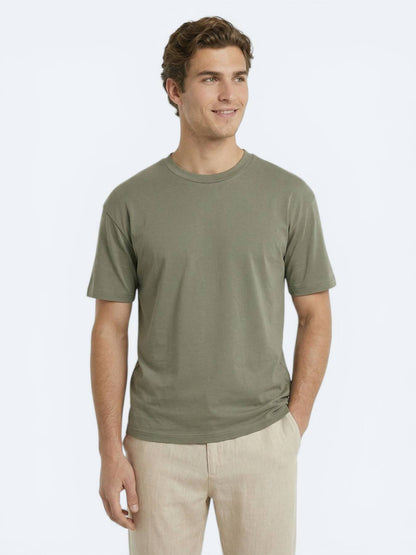 Haki Düz %100 Pamuk T-shirt