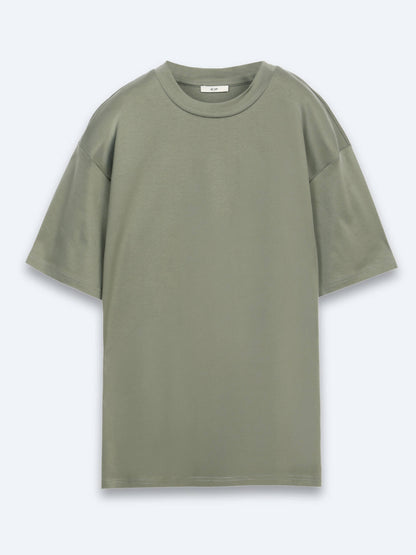 Haki Düz %100 Pamuk T-shirt