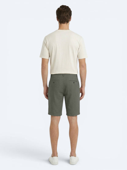Haki Düz Dokuma Jogging Fit Casual Pamuk Karışımlı Bermuda
