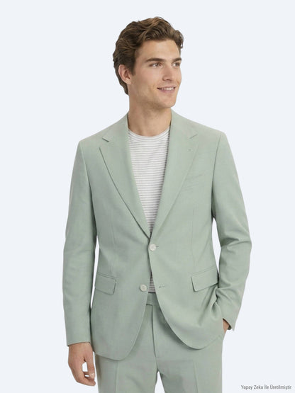 Haki Düz Modern Fit Takım Elbise