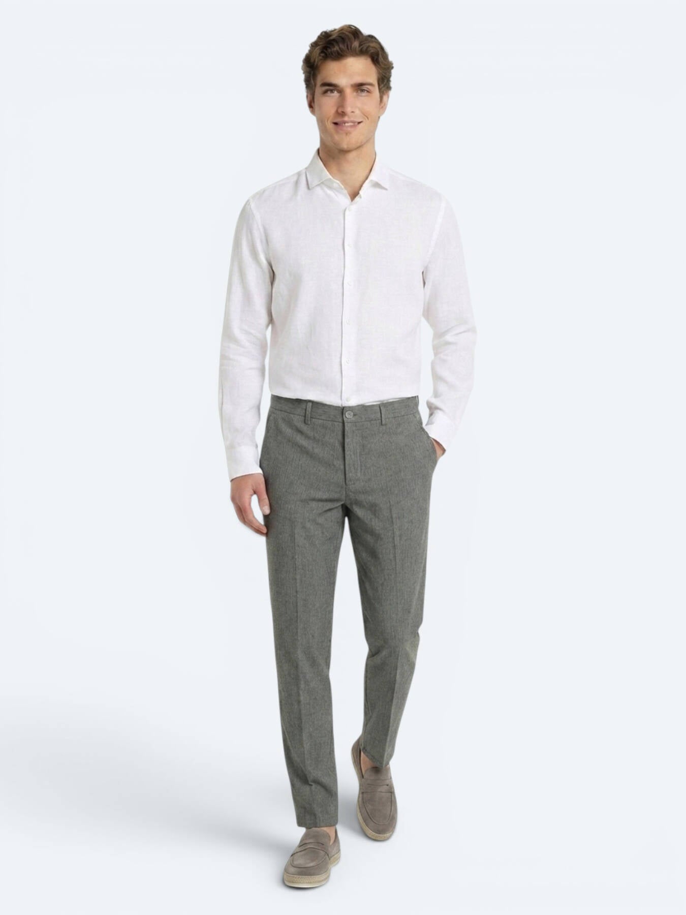 Haki Kumaş Relaxed Fit Casual Keten Karışımlı Pantolon