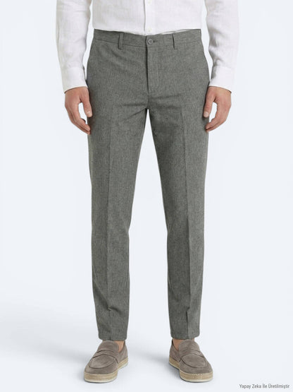 Haki Kumaş Relaxed Fit Casual Keten Karışımlı Pantolon