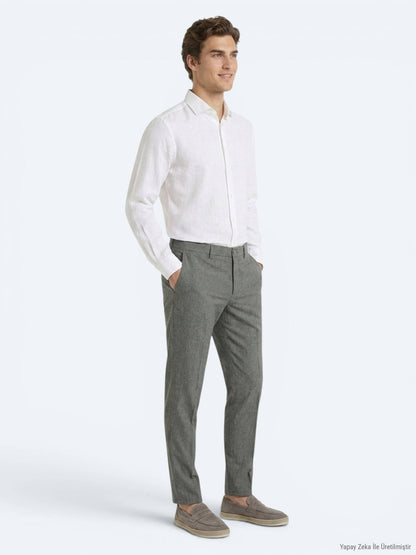 Haki Kumaş Relaxed Fit Casual Keten Karışımlı Pantolon