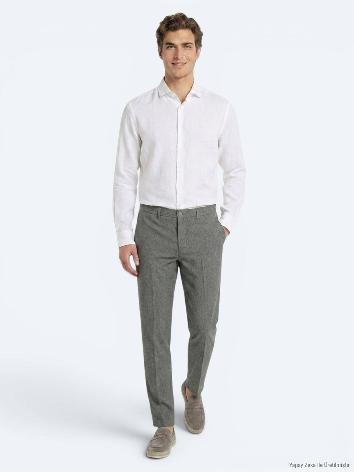 Haki Kumaş Relaxed Fit Casual Keten Karışımlı Pantolon