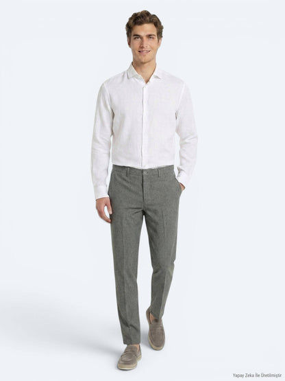 Haki Kumaş Relaxed Fit Casual Keten Karışımlı Pantolon