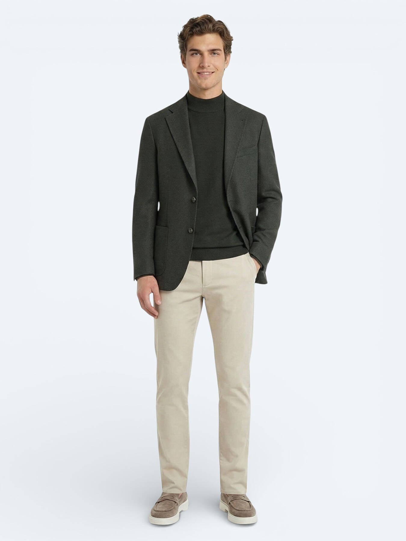 Haki Modern Fit Yün Karışımlı Ceket