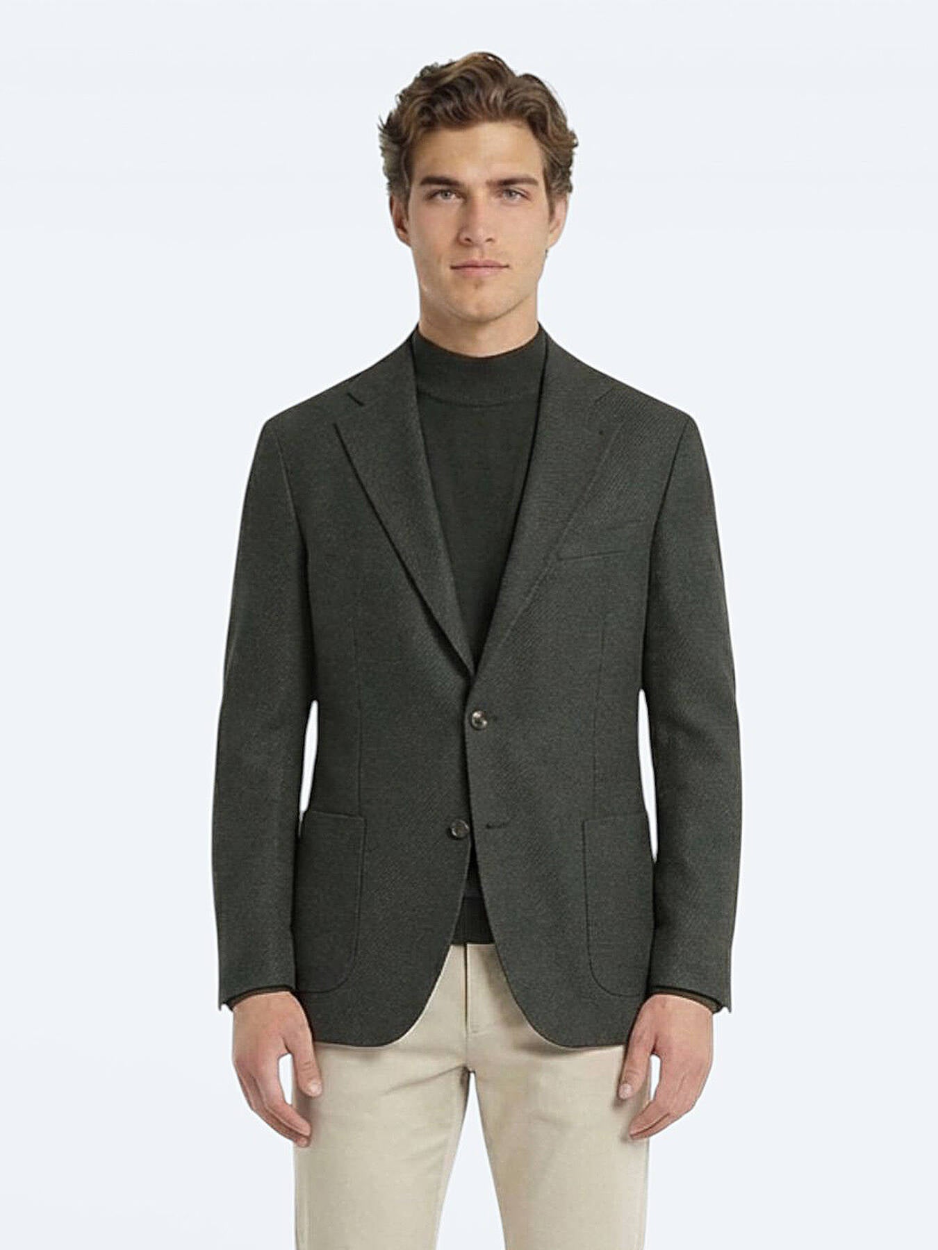 Haki Modern Fit Yün Karışımlı Ceket